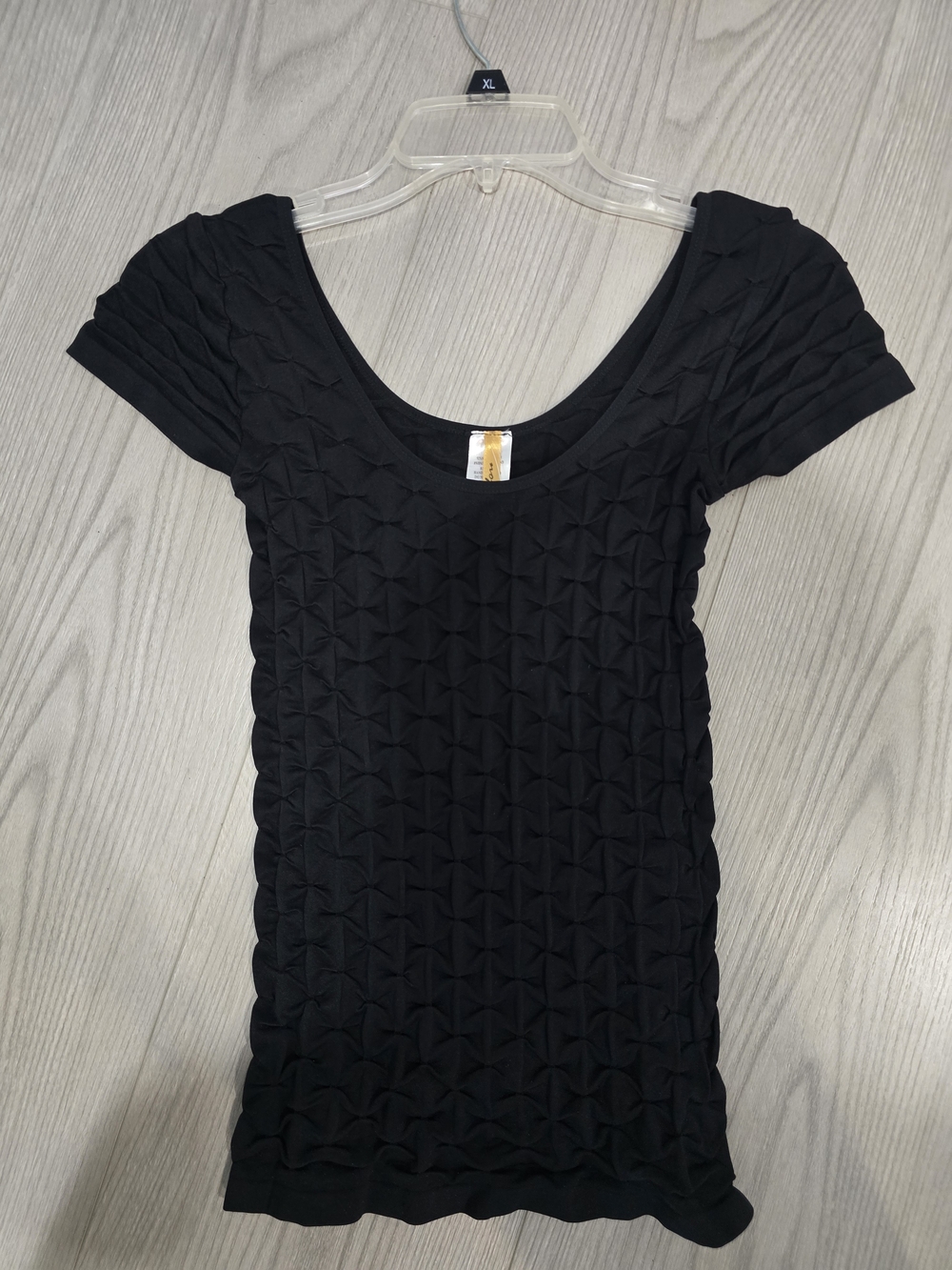 Black Textured Scoop Neck Women’s Top